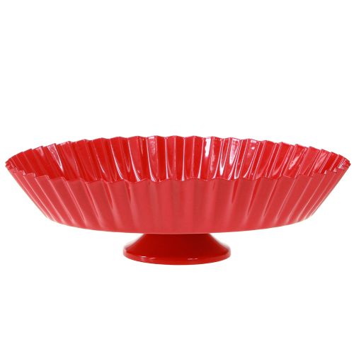 Metalinė retro dekoratyvinė lėkštė su pagrindu, raudonas metalas, Ø24cm, 2vnt.