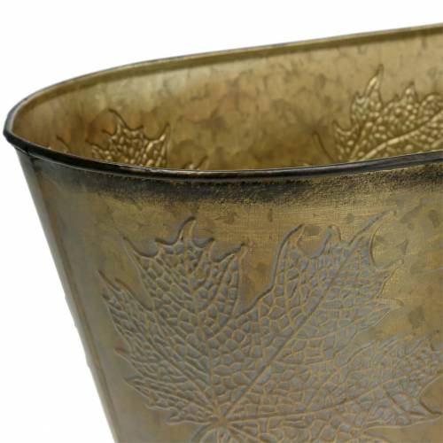 Floristik24 Dekoratyvinis augalų vazonas su lapais ovalus cinko metalo pilka, oranžinė, ruda 38 × 20cm H15cm 3vnt.