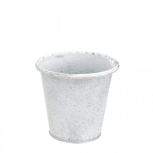 Vazonas augalams su ornamentais, vazonas, metalinis indas baltas Ø15,5cm H14,5cm