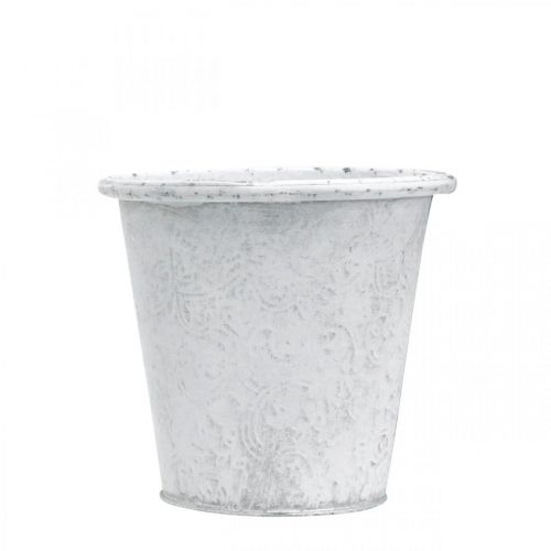 daiktų Vazonas augalams su ornamentais, vazonas, metalinis indas baltas Ø15,5cm H14,5cm