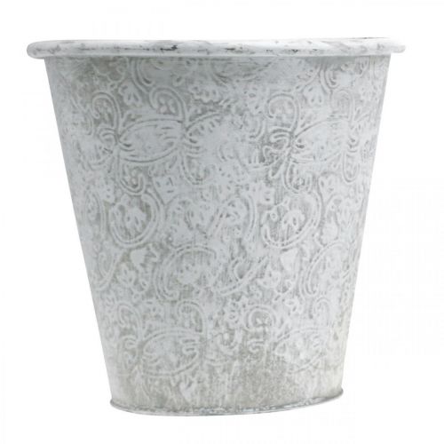 daiktų Sėjamoji, vazonėlis su ornamentais, metalo apdaila balta, pilka Ø20,5cm H19,5cm
