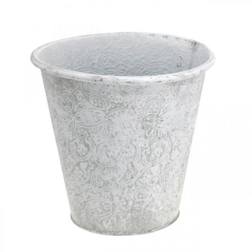 daiktų Sėjamoji, vazonėlis su ornamentais, metalo apdaila balta, pilka Ø20,5cm H19,5cm