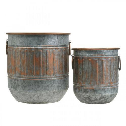 Floristik24 Dekoratyvinis dubuo su rankenomis, vazonas augalams, metalinis indas sidabrinis, vario spalvos senovinė išvaizda H31 / 24,5cm Ø29,5 / 22cm rinkinys iš 2