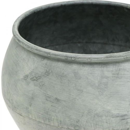 daiktų Apvalus metalinis vazonas, dekoratyvinis indas, augalinis dubuo sidabrinis, skalbtas baltas, senovinės išvaizdos Ø25,5 / 18cm H17 / 13cm, rinkinyje 2 vnt.