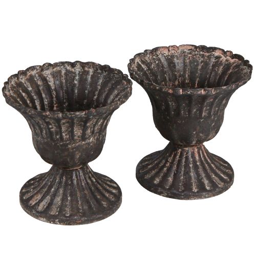 Mini dekoratyvinis puodelis vintažinio metalo juodos rūdžių Ø8cm A8,5cm 2vnt