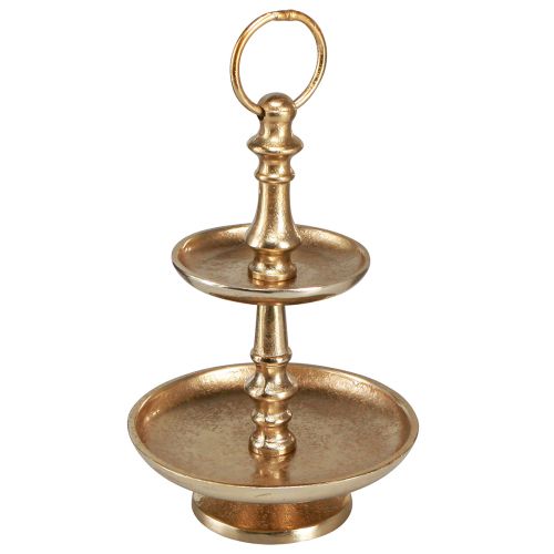 Floristik24 Mini etagere metalo apdaila auksinė matinė 2 pakopų stalo puošmena H22cm