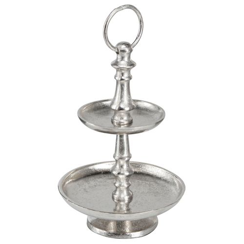 Floristik24 Mini torto stovas metalo apdaila sidabrinė 2 pakopų stalo puošmena H22cm