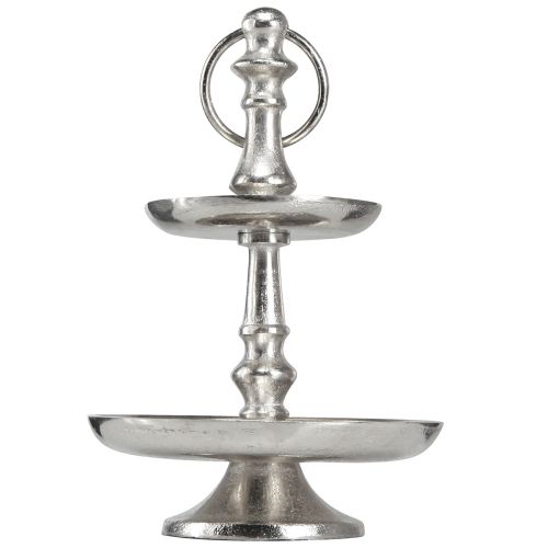 Floristik24 Mini torto stovas metalo apdaila sidabrinė 2 pakopų stalo puošmena H22cm