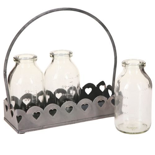 daiktų Mini Buteliai Dekoratyvinės Vazos Padėklas Stačiakampis Pilka 15,5x6cm