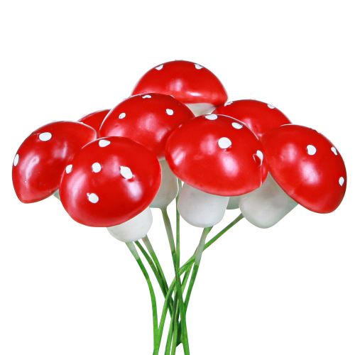 Floristik24 Mini musmirės ant vielos raudoni balti dekoratyviniai grybai Ø2cm 48 vnt