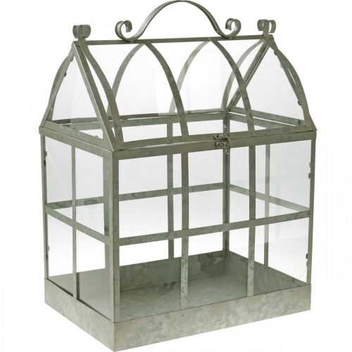 Mini šiltnamis Mažas dekoratyvinis stiklas namas Metalinis stiklas H51cm