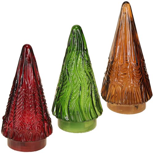 Floristik24 Mini stiklinė Kalėdų eglutė LED raudona žalia ruda 18 cm 3 vnt.