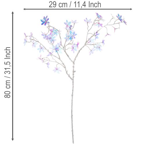 Dirbtinai žydinti šakelė su vaivorykštiniais žiedais, 80 cm | Floristik24.lt
