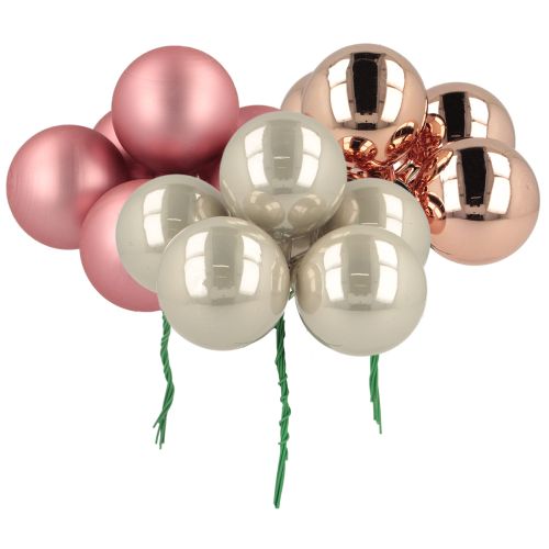 Floristik24 Mini kalėdiniai rutuliukai iš stiklinės rausvos pilkos vielos Ø40mm, 32 vnt.
