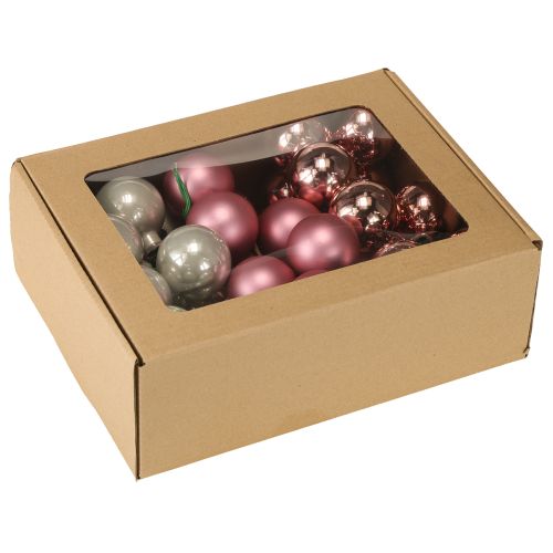 daiktų Mini kalėdiniai rutuliukai iš stiklinės rausvos pilkos vielos Ø40mm, 32 vnt.