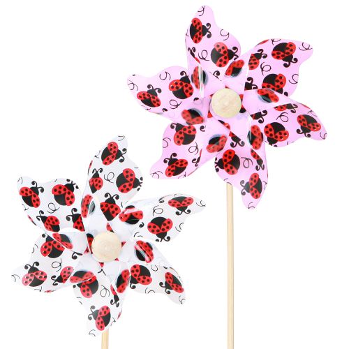 daiktų Mini Vėjo malūnėlis Ladybug Decoration Balta Alyvinė Ø8cm 12 Vnt