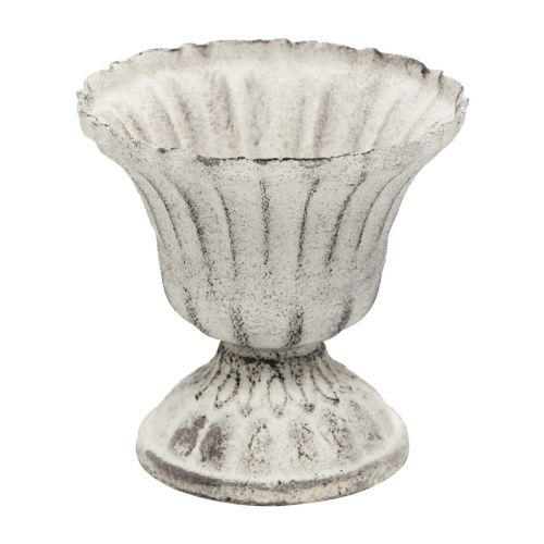 Floristik24 Mini puodelis Vaza Metalinė taurė Balta Pilka Antikvarinė Ø8cm H8cm