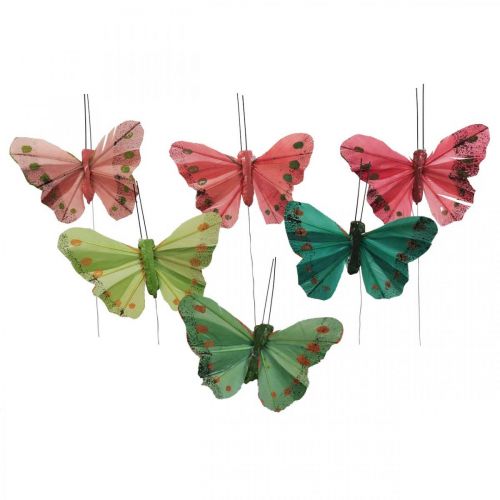 Floristik24 Mini drugelis ant vielos raudona, žalia 6,5cm 12 vnt
