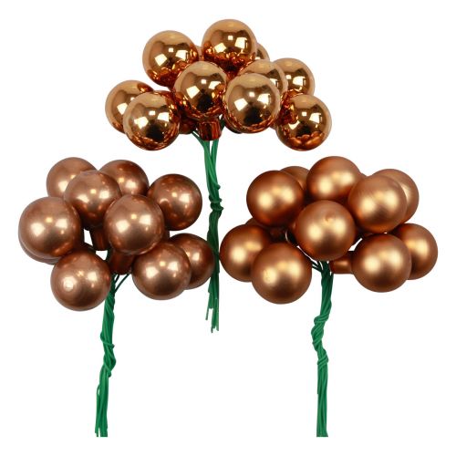 Mini kalėdiniai rutuliukai ant vielos stiklo oranžinės spalvos Ø2cm 140 vnt