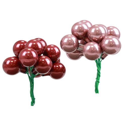 daiktų Mini kalėdiniai kamuoliukai vielinis stiklas bordo rožinis Ø2,5cm 140 vnt