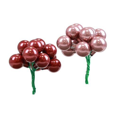 Floristik24 Mini kalėdiniai kamuoliukai vielinis stiklas bordo rožinis Ø2cm 140vnt