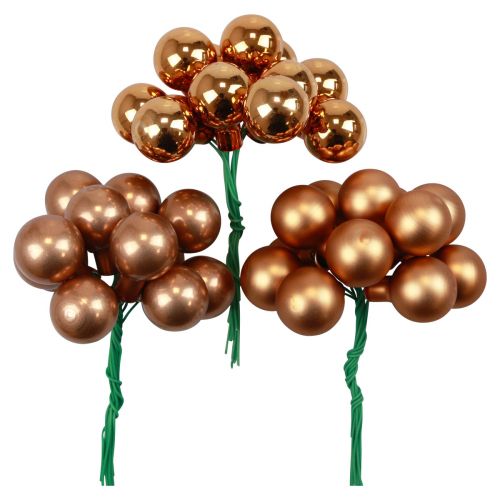 Floristik24 Mini kalėdiniai rutuliukai ant vielos stiklo oranžinės spalvos Ø2,5cm 140 vnt