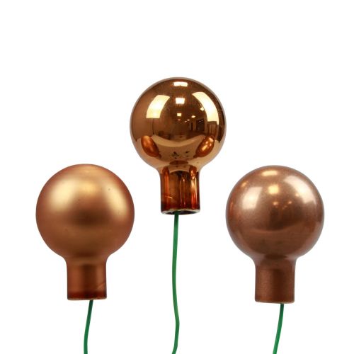 Floristik24 Mini kalėdiniai rutuliukai ant vielos stiklo oranžinės spalvos Ø2,5cm 140 vnt