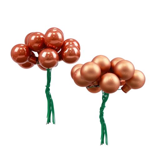 Mini kalėdiniai rutuliukai ant vielos stiklo raudonos oranžinės spalvos Ø2cm 140 vnt