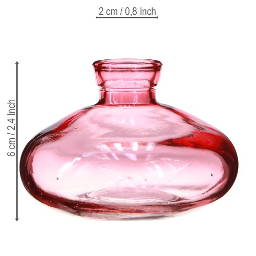 daiktų Mini vazos stiklinės svogūninės plokščios rožinės spalvos atspalvio Ø9cm H6cm 6 vnt