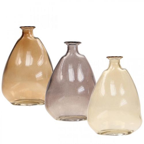 Floristik24 Mini vazos stiklinės dekoratyvinės vazos geltonos, violetinės, rudos H12cm 3vnt