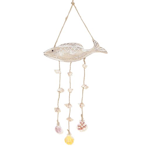 daiktų Mobilus jūrinis medinis žuvų kriauklelis Natural White L20cm 2vnt