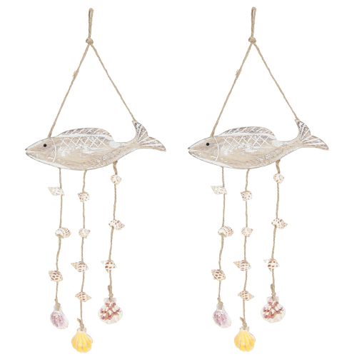 daiktų Mobilus jūrinis medinis žuvų kriauklelis Natural White L20cm 2vnt