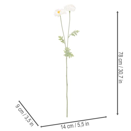 Dirbtinė aguona, balta, ilgakotė, 78 cm, 3 vnt. | Floristik24.lt