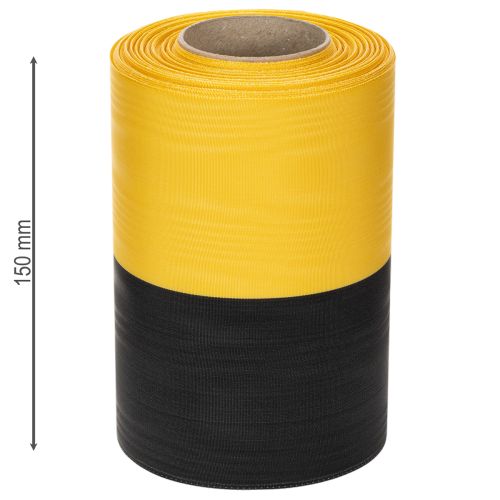 daiktų Muaro vainiko juostelė 150 mm geltona-juoda - gedulo juostelė, varčia, dekoracija, klubo juostelė - 25 m ritinėlis