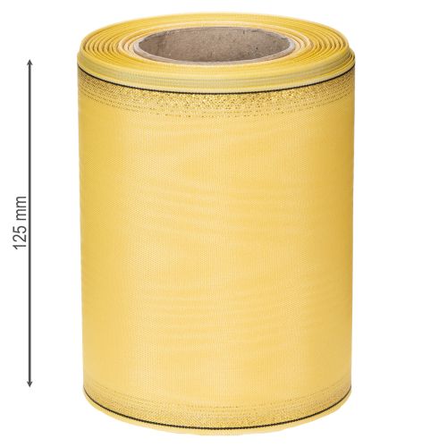 Muaro vainiko juostelė, geltona su auksiniais apvadais, 125 mm x 25 m - Aukštos kokybės gedulo juostelė, dekoratyvinė juostelė, kaspinėlis | Floristik24.lt
