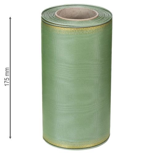 daiktų Muaro vainiko juostelė šalavijų žalia su auksiniu kraštu - 175 mm x 25 m - dekoratyvinė juostelė floristikai ir šventėms