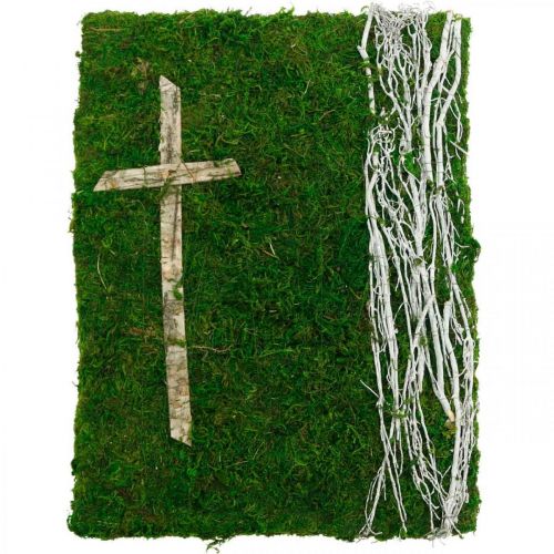 Floristik24 Samanų paveikslų vynmedžiai ir kryžius kapo įrengimui žalias, baltas 40 × 30 cm