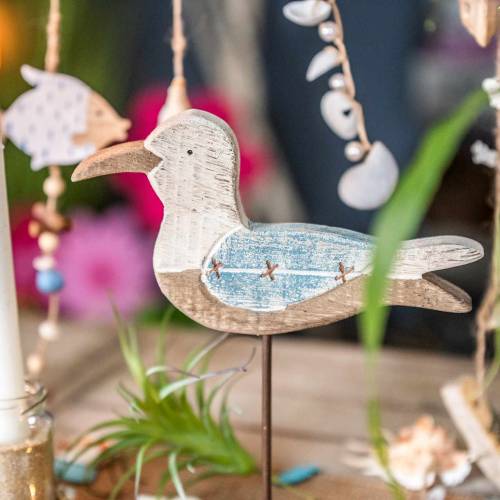 Floristik24 Žuvėdra mediena mėlyna balta 20cm × 5cm H25cm