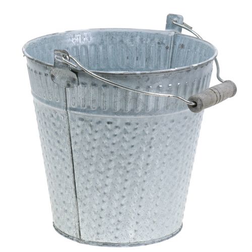 Floristik24 Cinko kibiras su pintu raštu pilkas, baltai skalbtas Ø18cm H17,5cm