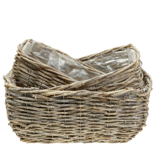 Floristik24 Stačiakampis augalų krepšelis, natūraliai baltas skalbtas L33cm, 3 vnt