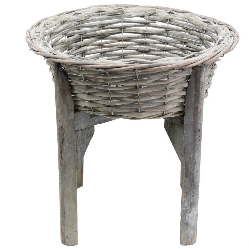 Floristik24 Pintas dubuo su mediniu stovu pilkas, skalbtas baltas Ø40cm