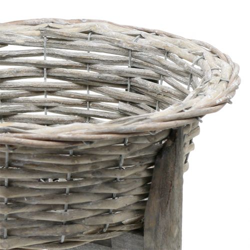 Floristik24 Pintas dubuo su mediniu stovu pilkas, skalbtas baltas Ø40cm