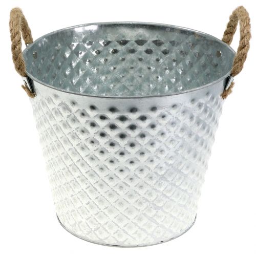 daiktų Cinko puodo deimantas su virvinėmis rankenomis skalbtas baltas Ø24,5cm H21cm