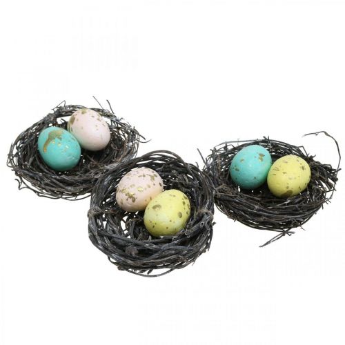 Mini Velykinis krepšelis su pasteliniais kiaušiniais Spalvingos Velykinės dekoracijos Ø6cm 12 vnt