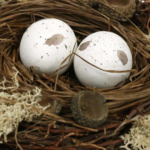 daiktų Velykinis lizdelis su kiaušiniais dirbtinė gamta, balta Velykinio stalo puošmena Ø19cm