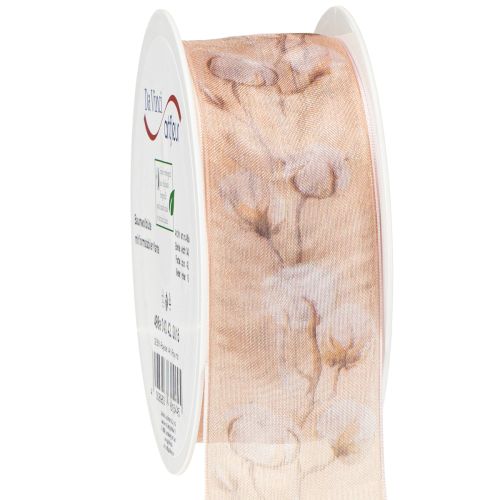 Organzos juostelė medvilninės gėlės dekoratyvinė juostelė rožinė 40mm 15m