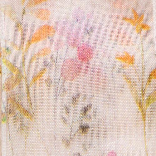 daiktų Organzos juostelė, šifono juostelė, gėlėta, oranžinė/rožinė, 40 mm, 15 m