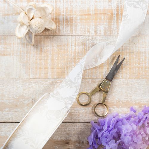 daiktų Organzos juostelė, kreminės spalvos, dekoratyvinė juostelė su širdelėmis, 40 mm pločio, 15 m ilgio