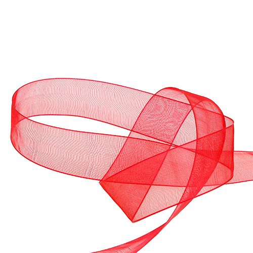 Organzos juostelė su krašteliu 2,5cm 50m raudona