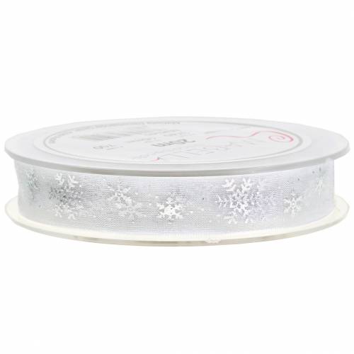 Floristik24 Organzos juostelė su snaigė balta 15mm 20m